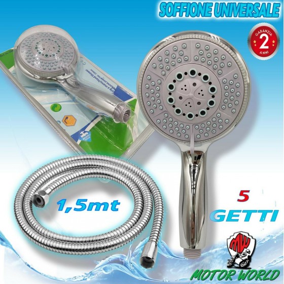 Soffione per doccia bagno multigetto telefono 5 funzioni con tubo da 1.5mt vasca