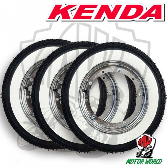 Ruote Vespa 50 N Special complete Kenda K333 fascia bianca 3.00-10 Piaggio N 3