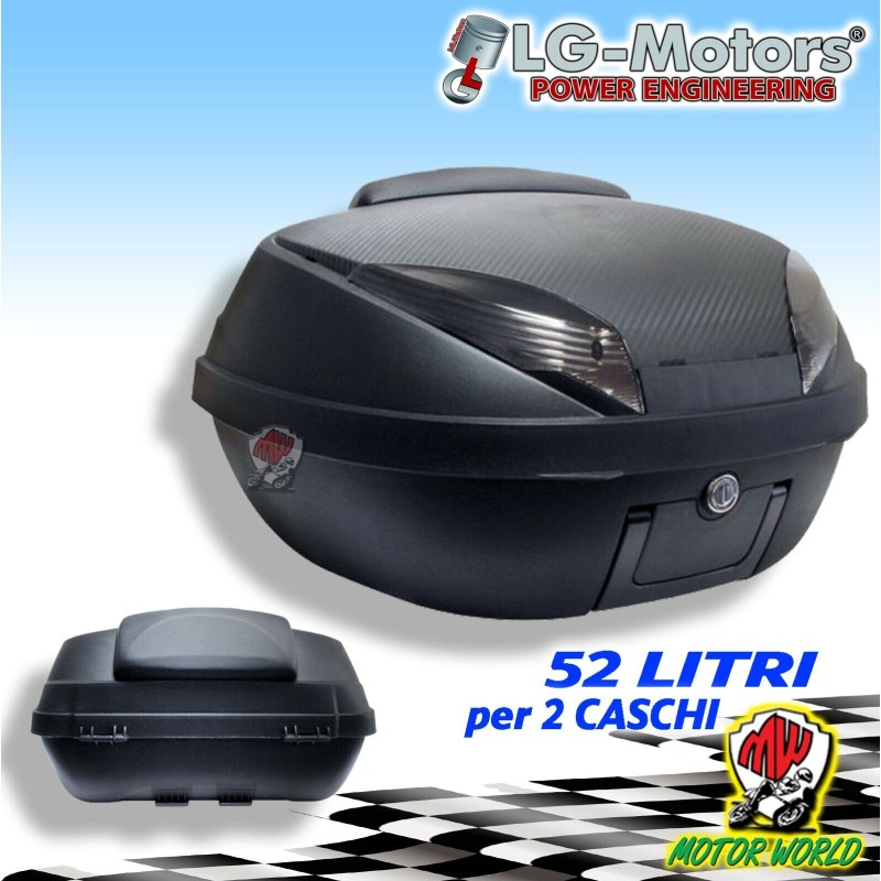 BAULE NERO CARBON LOOK + SCHIENALINO + PIASTRA UNIVERSALE LG-MOTORS 52 LITRI