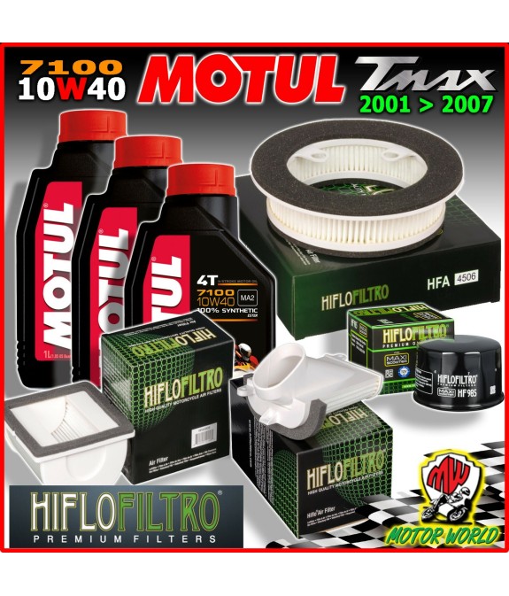 KIT TAGLIANDO 3 LT MOTUL 7100 10W40 + 3 FILTRI ARIA 1 OLIO YAMAHA T-MAX 500 2007