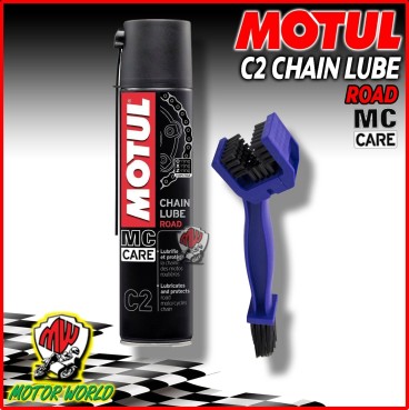 MOTUL MC CARE C2 CHAIN LUBE ROAD SPRAY LUBRIFICANTE CATENA 400ML + SPAZZOLA