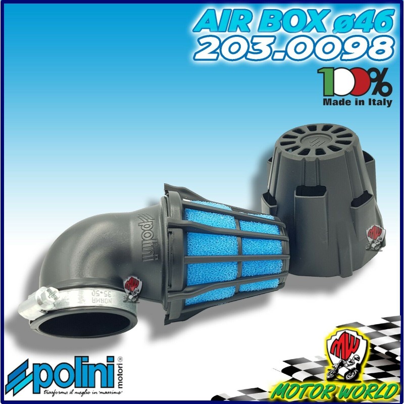 203.0098 FILTRO ARIA FUNGO BLUE AIR BOX POLINI INCL. 90° CARBURATORI CP 24 26 28
