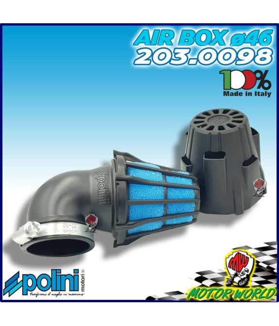 203.0098 FILTRO ARIA FUNGO BLUE AIR BOX POLINI INCL. 90° CARBURATORI CP 24 26 28
