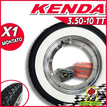 3.50-10" RUOTA COMPLETA PIAGGIO VESPA PX, SPRINT, GT, PNEUMATICO FASCIA BIANCA