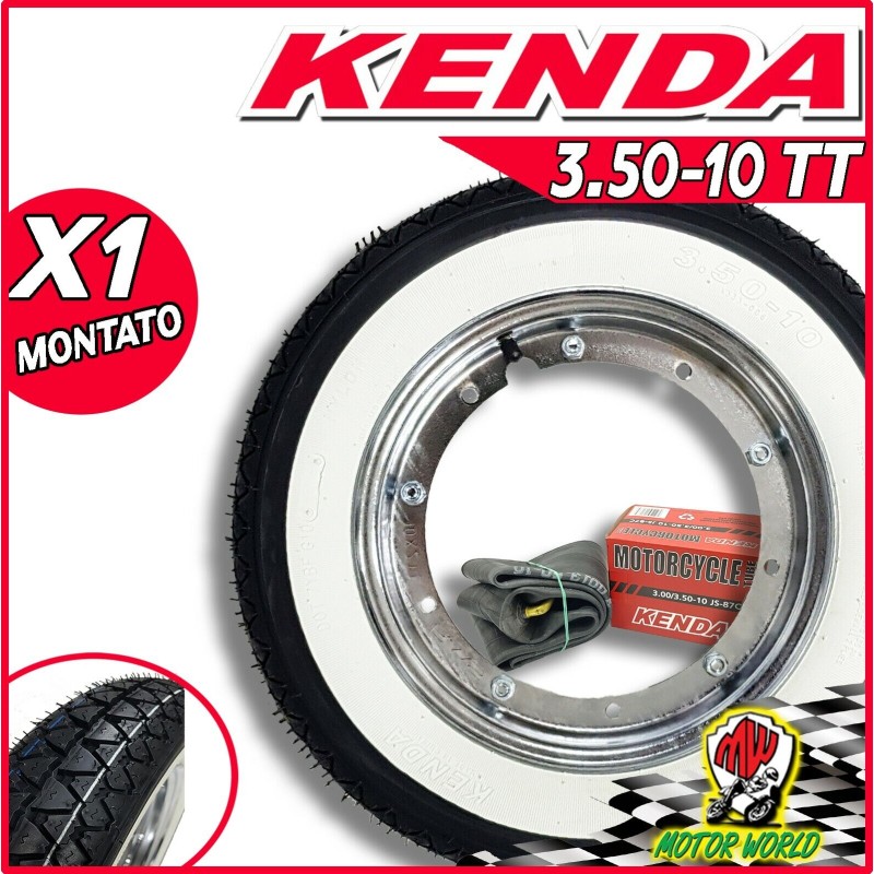 3.50-10" RUOTA COMPLETA PIAGGIO VESPA PX, SPRINT, GT, PNEUMATICO FASCIA BIANCA