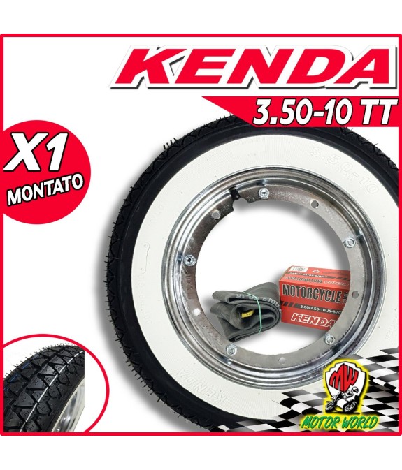 3.50-10" RUOTA COMPLETA PIAGGIO VESPA PX, SPRINT, GT, PNEUMATICO FASCIA BIANCA