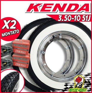 Coppia ruote complete Kenda K333 fascia bianca 3.50-10 51J Piaggio Ape 50