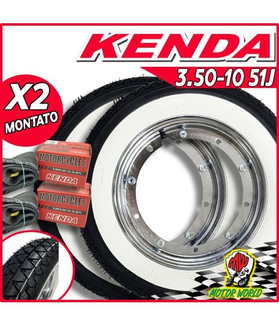 Coppia ruote complete Kenda K333 fascia bianca 3.50-10 51J Piaggio Ape 50