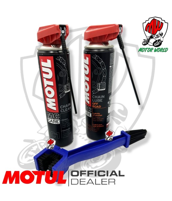 Motul Kit pulizia Catena Moto C1 Clean + Grasso Spray Lubrificante C3 Chain Lube