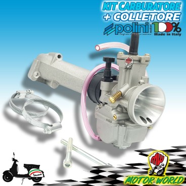 KIT CARBURATORE VALVOLA PIATTE PWK 28 + COLLETTORE 2 FORI POLINI VESPA 50 125