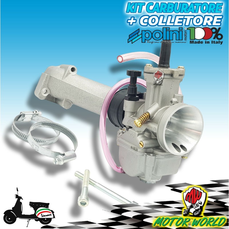 KIT CARBURATORE VALVOLA PIATTE PWK 28 + COLLETTORE 2 FORI POLINI VESPA 50 125