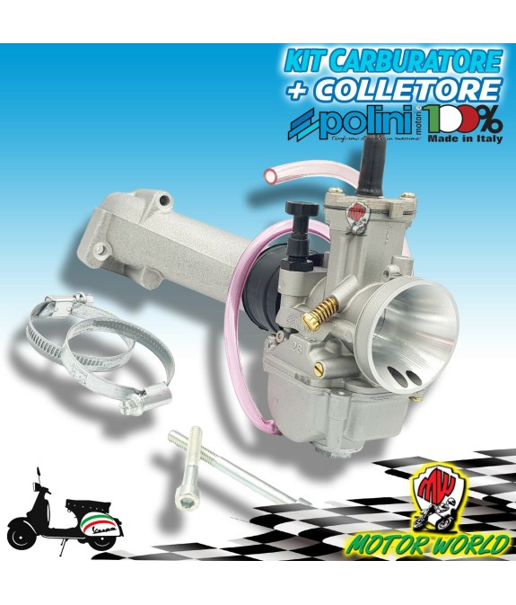 KIT CARBURATORE VALVOLA PIATTE PWK 28 + COLLETTORE 2 FORI POLINI VESPA 50 125