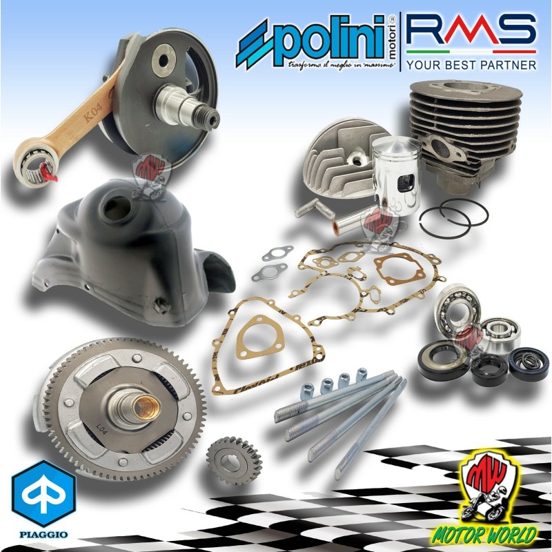 KIT POTENZIAMENTO MOTORE VESPA 130 CC POLINI ALBERO CILINDRO CAMPANA CUFFIA