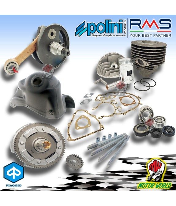 KIT POTENZIAMENTO MOTORE VESPA 130 CC POLINI ALBERO CILINDRO CAMPANA CUFFIA