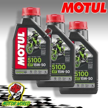 KIT 3X LITRO OLIO MOTUL 5100 4T 15W50 TECHNOSYNTHESE 100% SINTETICO PER MOTORI