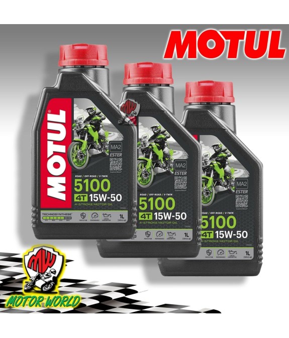 KIT 3X LITRO OLIO MOTUL 5100 4T 15W50 TECHNOSYNTHESE 100% SINTETICO PER MOTORI