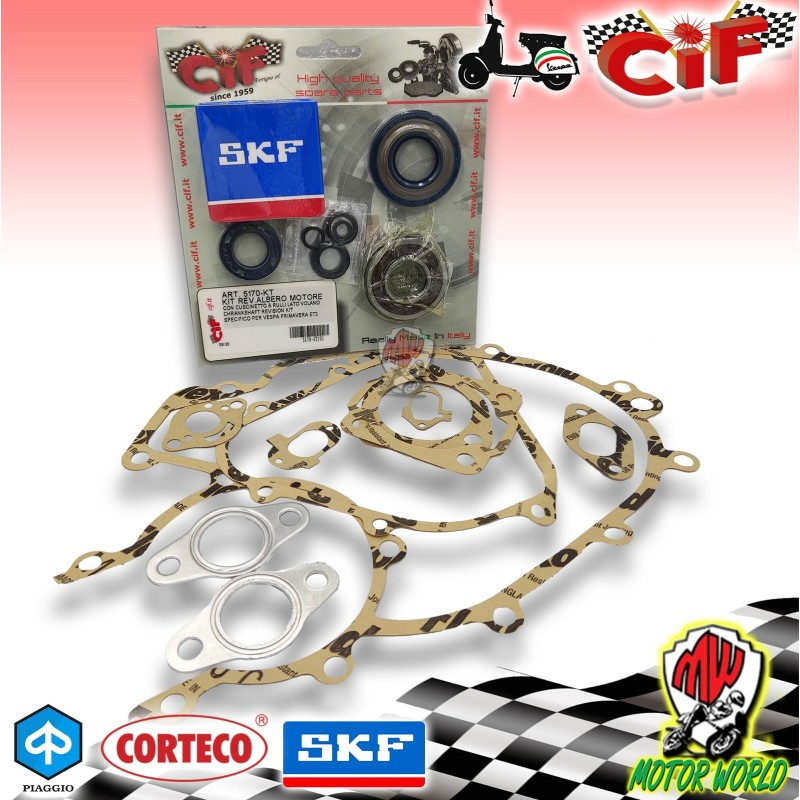 KIT GUARNIZIONI CUSCINETTI PARAOLI CORTECO ALBERO MOTORE VESPA 50 SPECIAL R L N