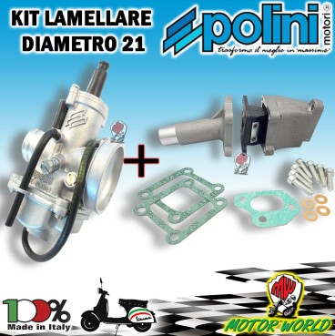 KIT CARBURATORE POLINI CP ø21 + COLLETTORE LAMELLARE 3 FORI APE FL FL2 FL3 50