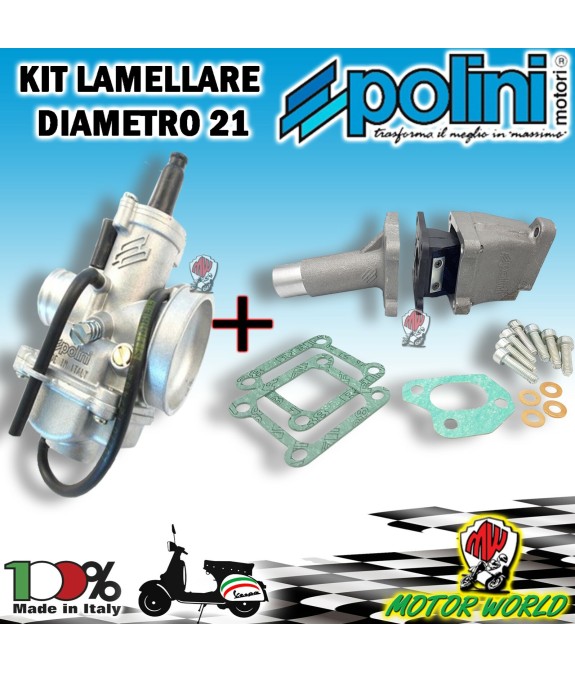 KIT CARBURATORE POLINI CP ø21 + COLLETTORE LAMELLARE 3 FORI APE FL FL2 FL3 50