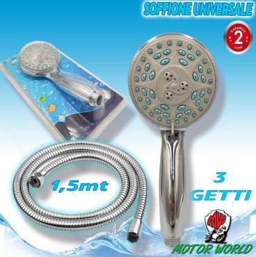 Soffione per doccia bagno multigetto telefono 3 funzioni con tubo da 1.5mt vasc