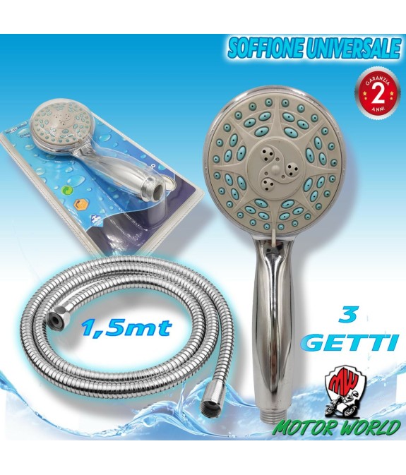 Soffione per doccia bagno multigetto telefono 3 funzioni con tubo da 1.5mt vasc