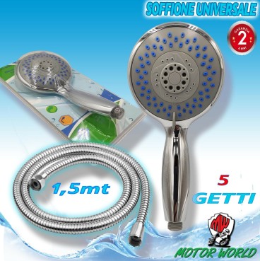 Doccetta Soffione Vasca Doccia 5 Funzioni Multigetto ø12,5 Cm Abs Cromo