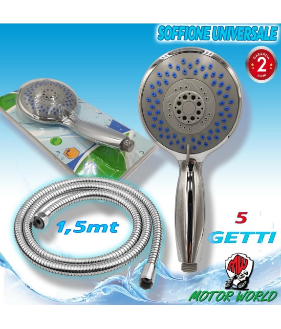 Doccetta Soffione Vasca Doccia 5 Funzioni Multigetto ø12,5 Cm Abs Cromo