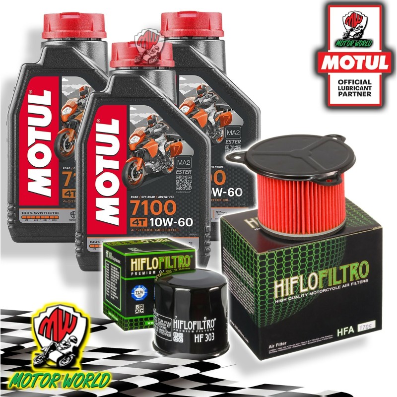 TAGLIANDO 3L MOTUL 7100 10W60 + FILTRI HIFLO HONDA XRV 750 AFRICA TWIN 1992