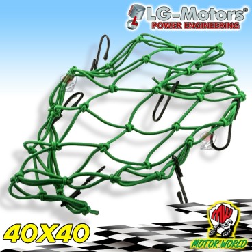 Rete Elastica MOTO VERDE Rivestimento PP antistrappo 6 ganci regolabili cm 40X40