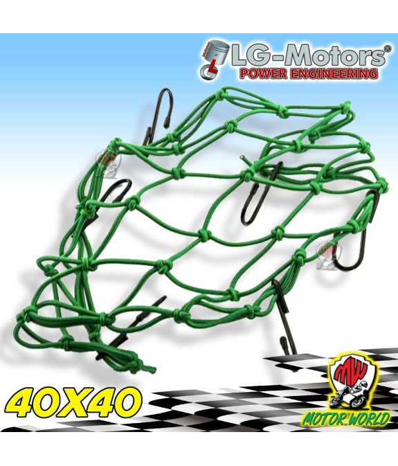 Rete Elastica MOTO VERDE Rivestimento PP antistrappo 6 ganci regolabili cm 40X40