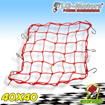 Rete Elastica MOTO ROSSA Rivestimento PP antistrappo 6 ganci regolabili cm 40X40