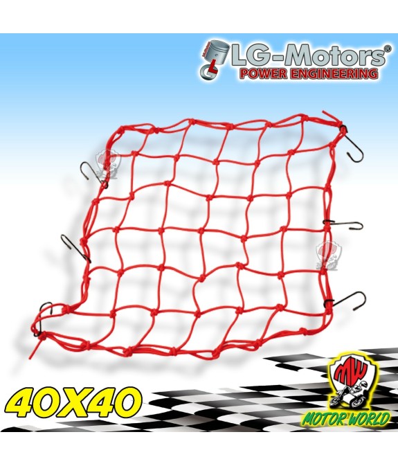 Rete Elastica MOTO ROSSA Rivestimento PP antistrappo 6 ganci regolabili cm 40X40