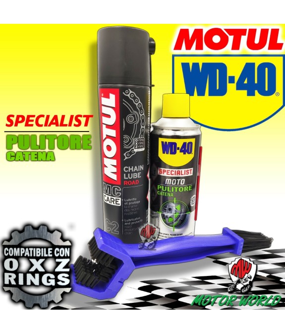 Kit WD-40 Pulizia Catena Moto + Motul C2 Grasso Lubrificante Spray Moto Strada