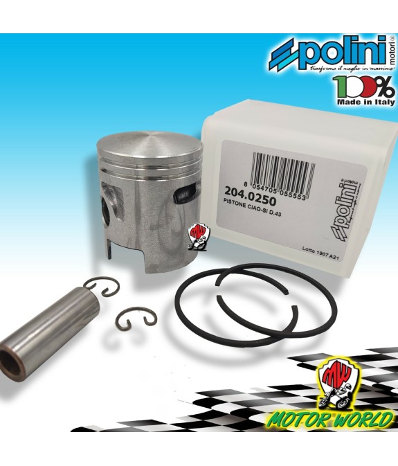 204.0250 PISTONE COMPLETO POLINI PIAGGIO BRAVO-GRILLO-CIAO-SI D.43