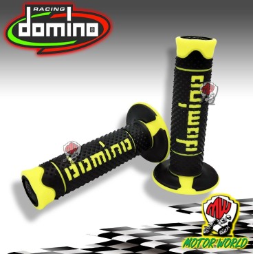 DOMINO Manopole Bicomponenti Nere Gialle FLUO Chiuse 120 mm per Moto OffRoad