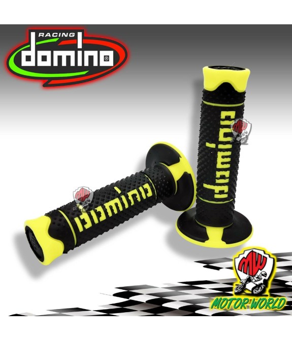 DOMINO Manopole Bicomponenti Nere Gialle FLUO Chiuse 120 mm per Moto OffRoad
