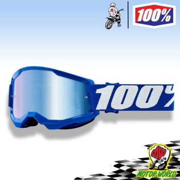 MASCHERA 100% STRATA 2 BLUE OCCHIALI BIMBO CROSS ENDURO LENTE A SPECCHIO BLU