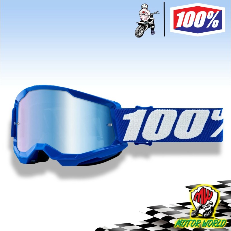 MASCHERA 100% STRATA 2 BLUE OCCHIALI BIMBO CROSS ENDURO LENTE A SPECCHIO BLU
