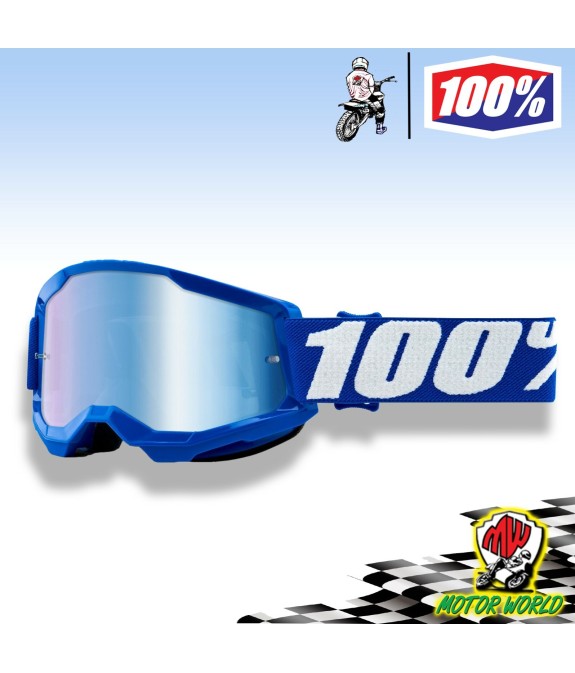 MASCHERA 100% STRATA 2 BLUE OCCHIALI BIMBO CROSS ENDURO LENTE A SPECCHIO BLU