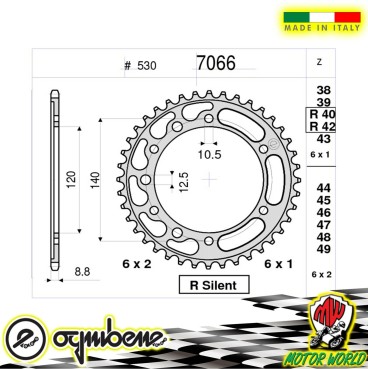 7066 CORONA IN ACCIAIO SILENT OGNIBENE 42 DENTI