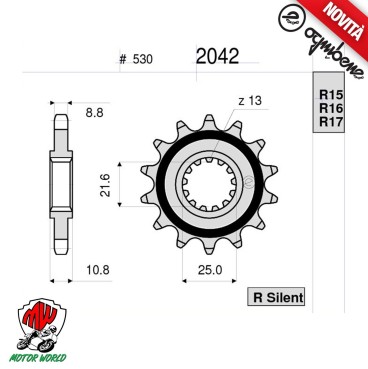 PIGNONE IN ACCIAIO SILENT OGNIBENE 16 DENTI   YAMAHA FZ1 FAZER 2012