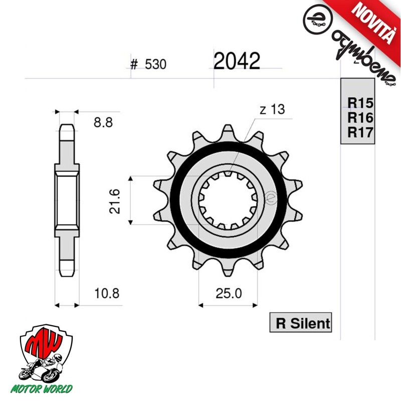 PIGNONE IN ACCIAIO SILENT OGNIBENE 16 DENTI   YAMAHA FZ1 FAZER 2012