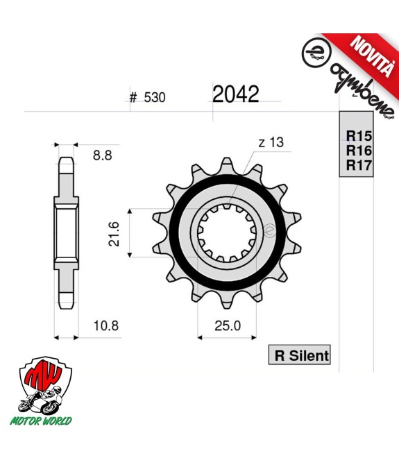 PIGNONE IN ACCIAIO SILENT OGNIBENE 16 DENTI   YAMAHA FZ1 FAZER 2012