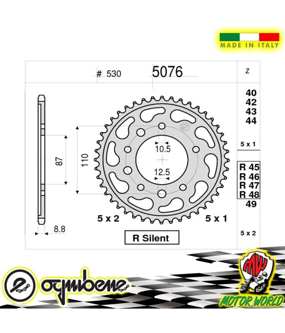 CORONA IN ACCIAIO SILENT OGNIBENE 47 DENTI SUZUKI GSF 600 BANDIT S 2004