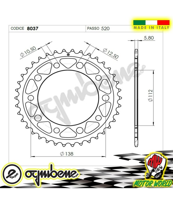 CORONA IN ACCIAIO OGNIBENE 38 DENTI HONDA CTX 700 ND DCT ABS 2014 2015 2016