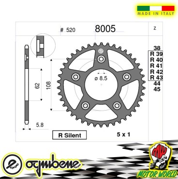 8005 CORONA IN ACCIAIO SILENT OGNIBENE 42 DENTI CAGIVA MITO 125 RACING EVO 1998