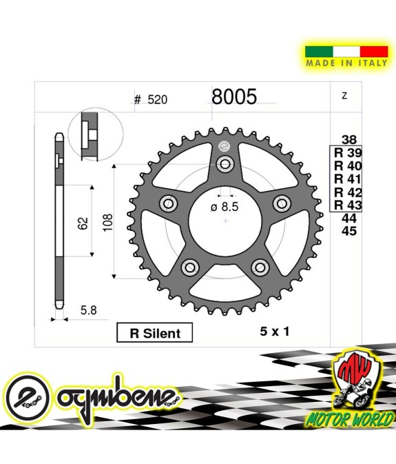 8005 CORONA IN ACCIAIO SILENT OGNIBENE 42 DENTI CAGIVA MITO 125 RACING EVO 1998
