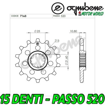 PIGNONE IN ACCIAIO OGNIBENE 15 DENTI YAMAHA FZ6 FAZER ABS 2004 2005 2006