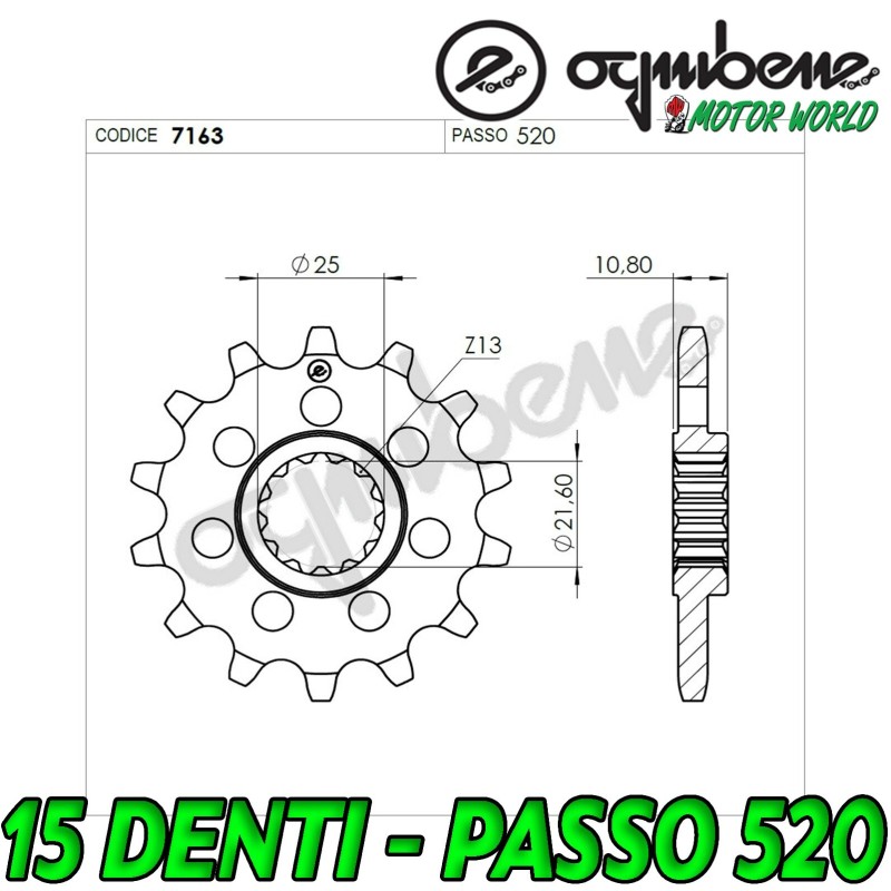 7163 PIGNONE IN ACCIAIO OGNIBENE 15 DENTI
