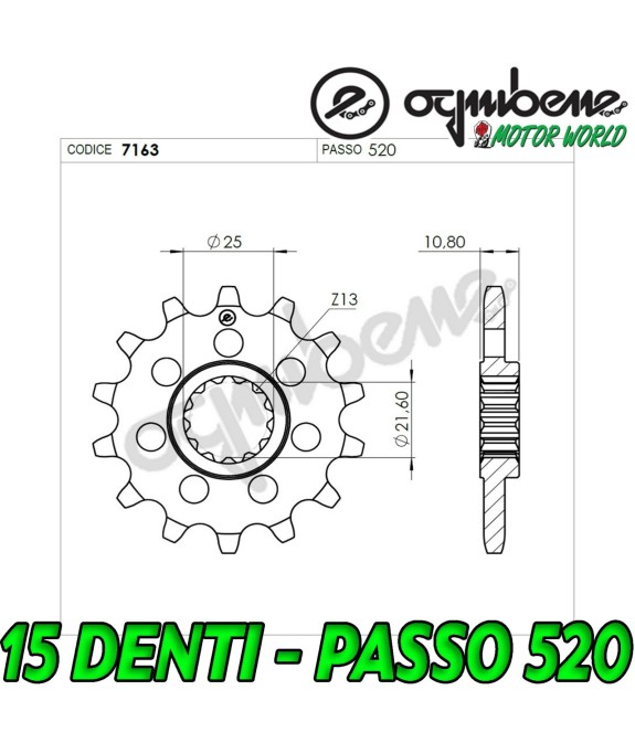 7163 PIGNONE IN ACCIAIO OGNIBENE 15 DENTI